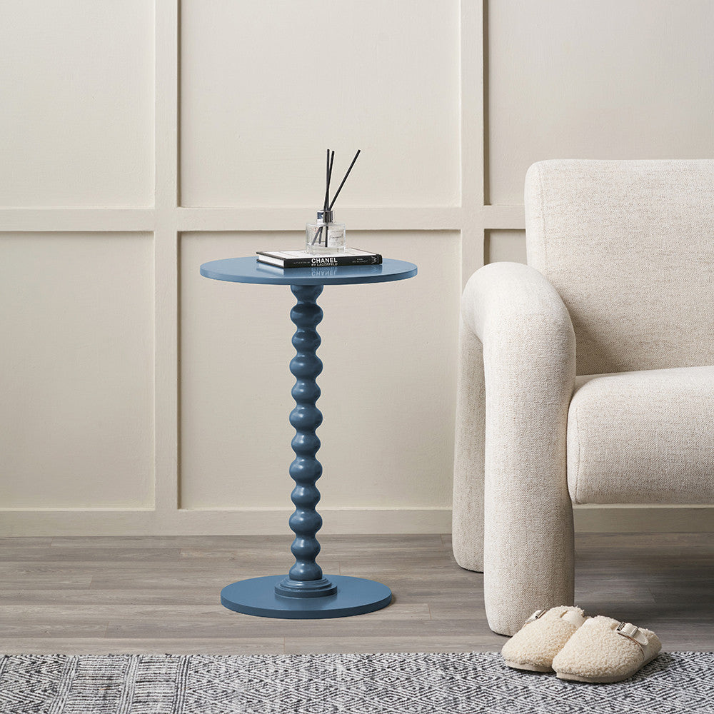 Wood Bobble Side Table - Navy