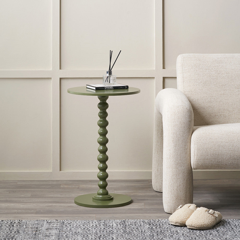 Wood Bobble Side Table - Olive