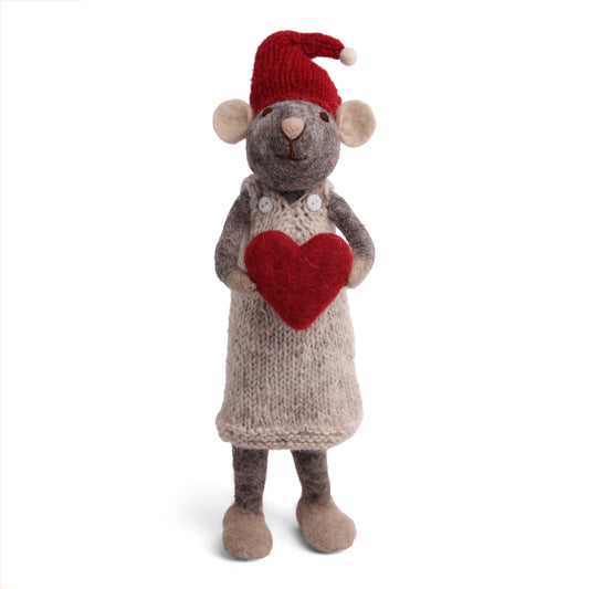 Big Grey Girly Mouse with Heart