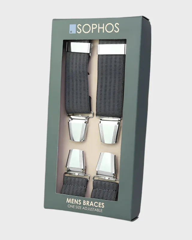 Sophos Braces 35mm Plain Ribbed - 4 Leg Clip - Grey