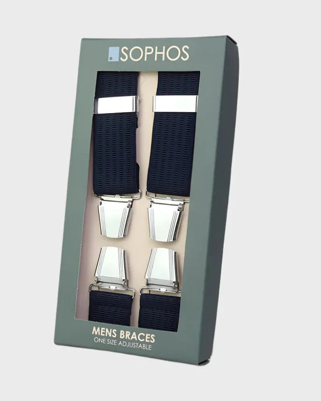 Sophos Braces 35mm Plain Ribbed - 4 Leg Clip - Navy