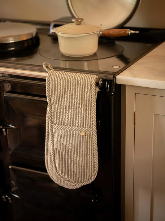 Seersucker Stripe Double Oven Glove - Olive