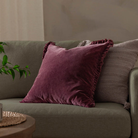 Bertie Washed Cotton Velvet Cushion - Burnt Red
