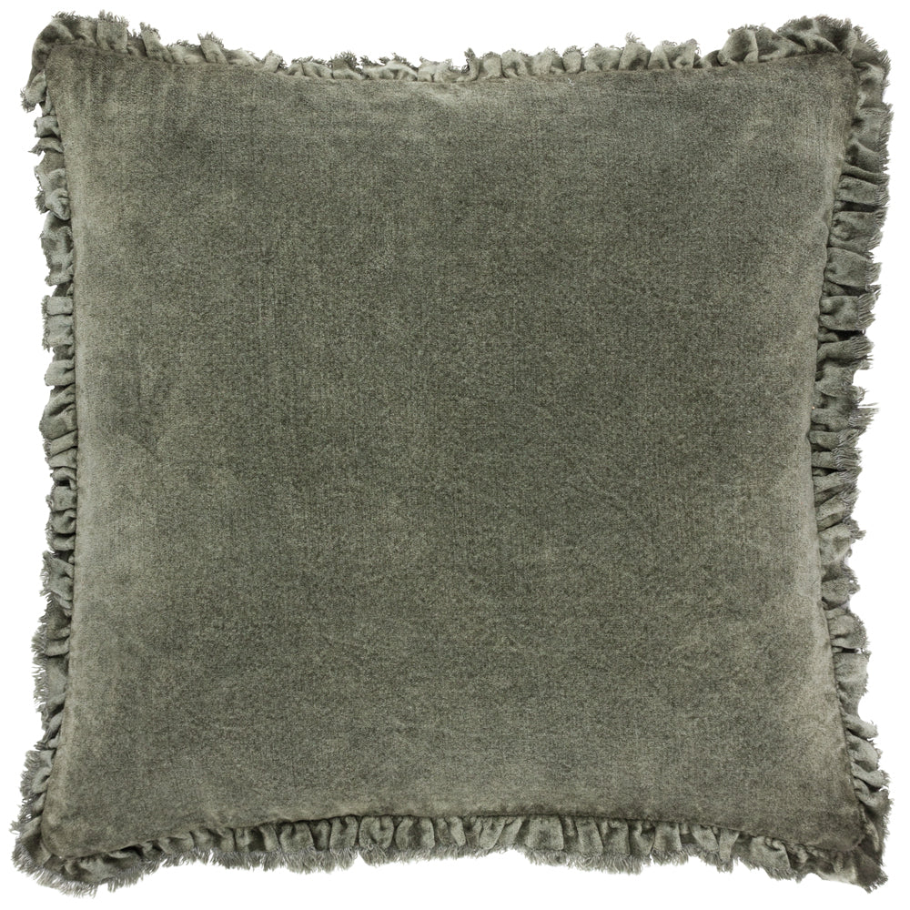 Bertie Washed Cotton Velvet Cushion Cover - Moss