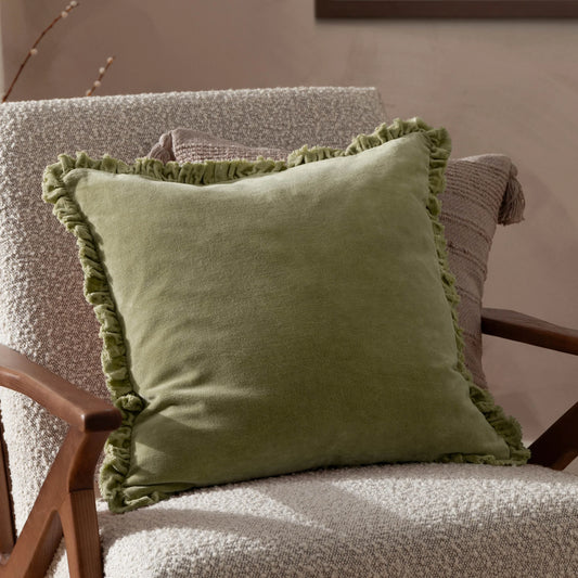 Bertie Washed Cotton Velvet Cushion - Sage