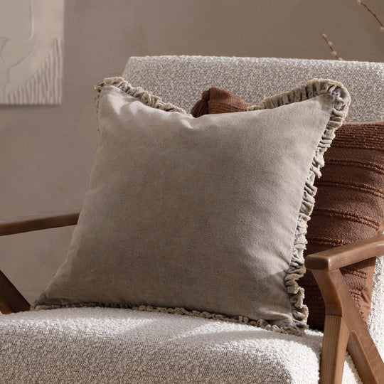 Bertie Washed Cotton Velvet Cushion Cover - Taupe