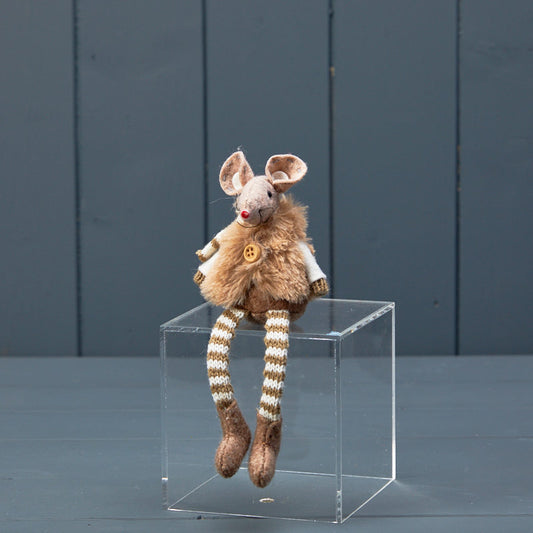 Taupe Fabric Mouse with Furry Gilet