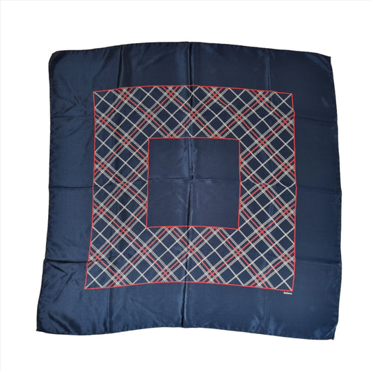 Vintage Barbour Silk Square Scarf - Blue Check