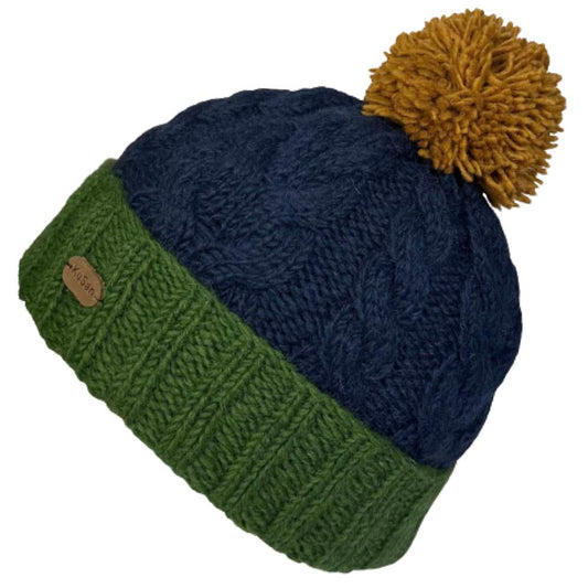 Kusan Cable Bobble Hat - Blue Green