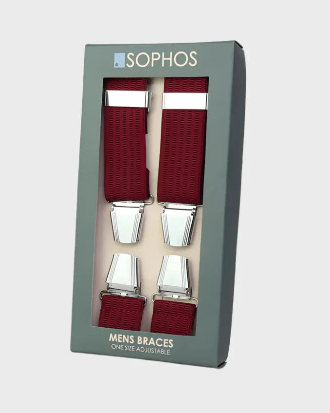 Sophos Braces 35mm Plain Ribbed - 4 Leg Clip - Wine