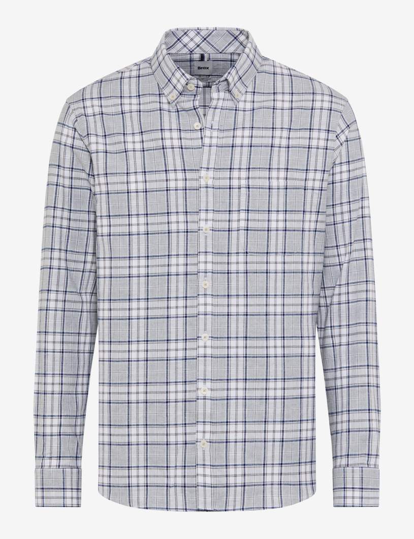 Brax Shirt - Daniel C - Flannel Check - Grey & Blue