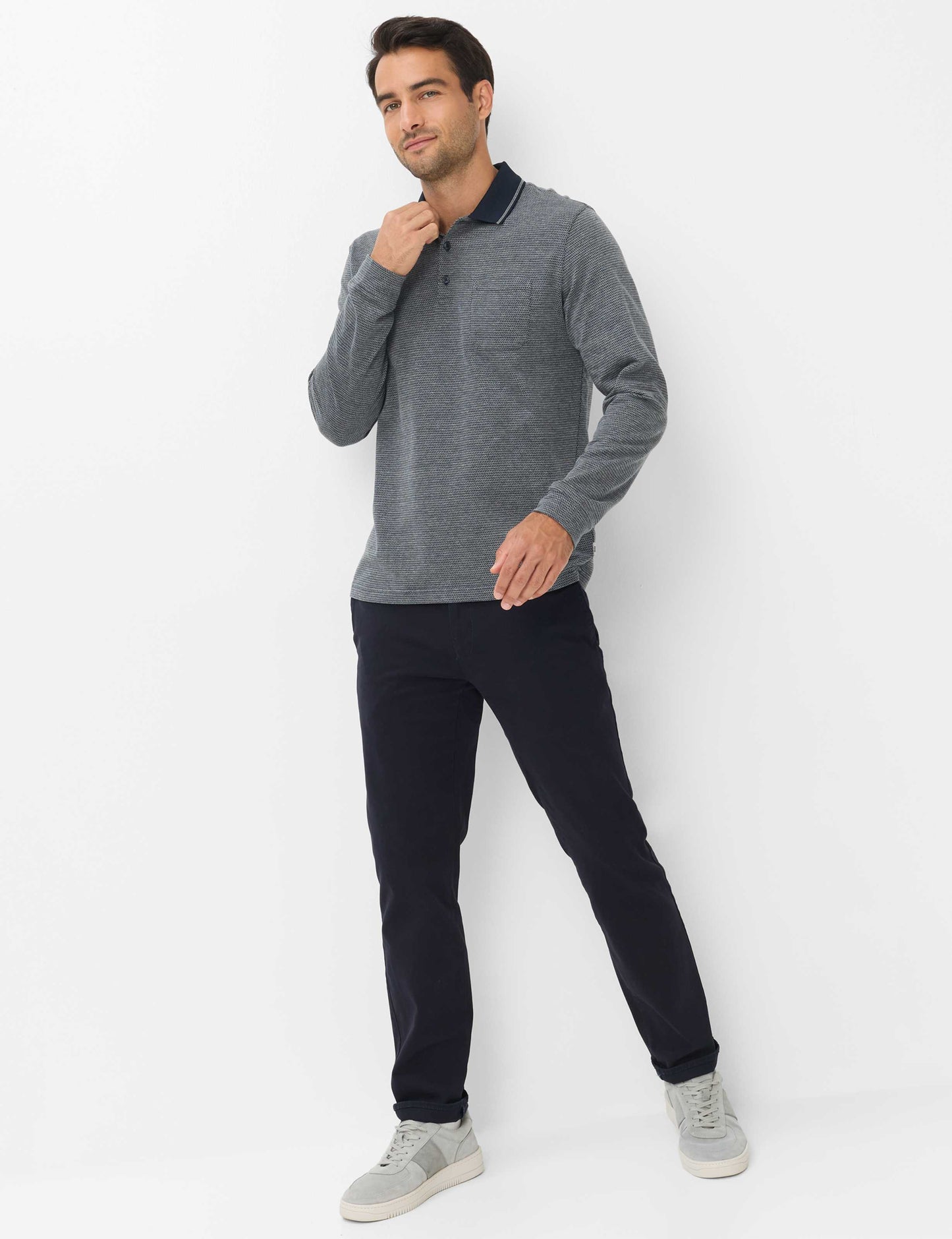Brax Long Sleeve Polo Shirt - Pharell - Navy