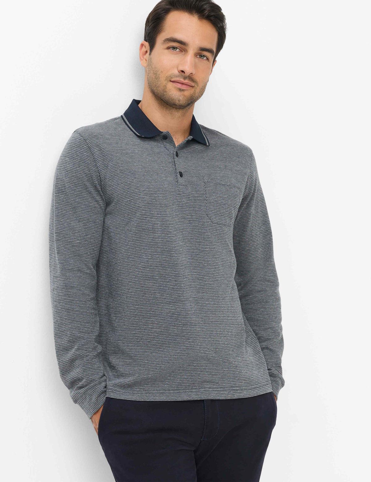 Brax Long Sleeve Polo Shirt - Pharell - Navy