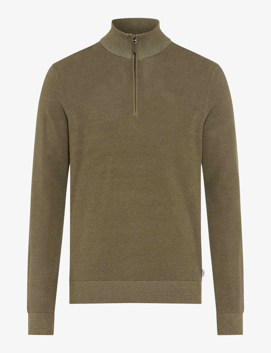 Brax Quarter Zip Knitwear - Steffen - Brown