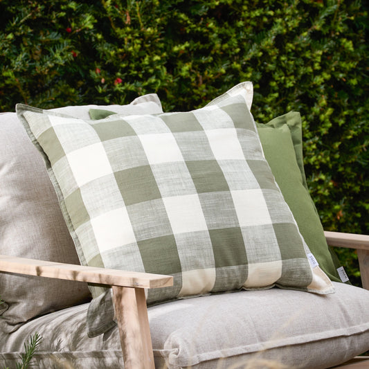 Chesil Check Outdoor Cushion Cover - Moss
