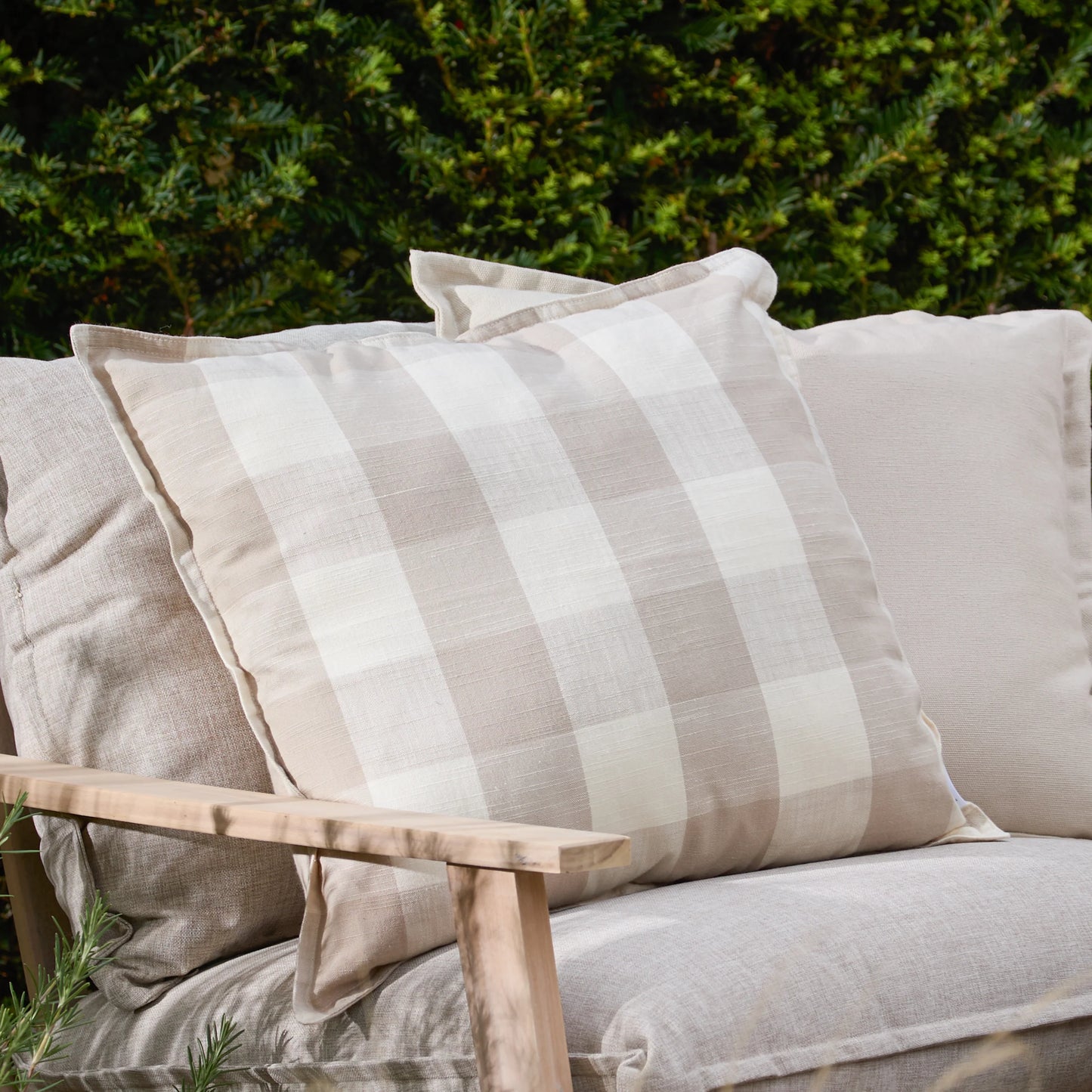 Chesil Check Outdoor Cushion Cover - Natural