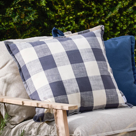 Chesil Check Outdoor Cushion Cover - Navy
