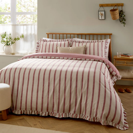 Connie Striped Ruffle Duvet Cover Set - Clay Pink