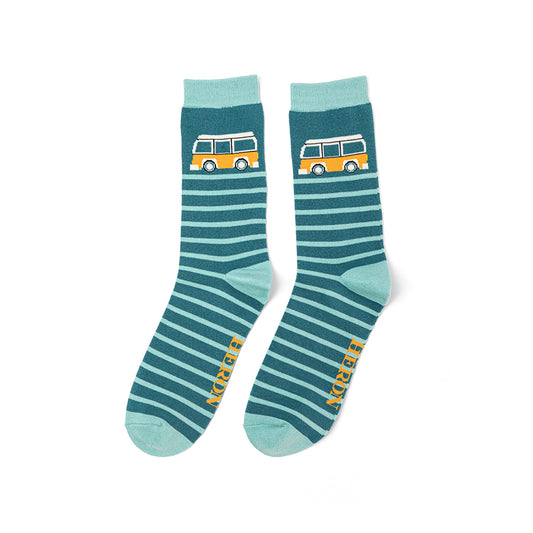 Mr Heron Camper Socks - Teal Stripe