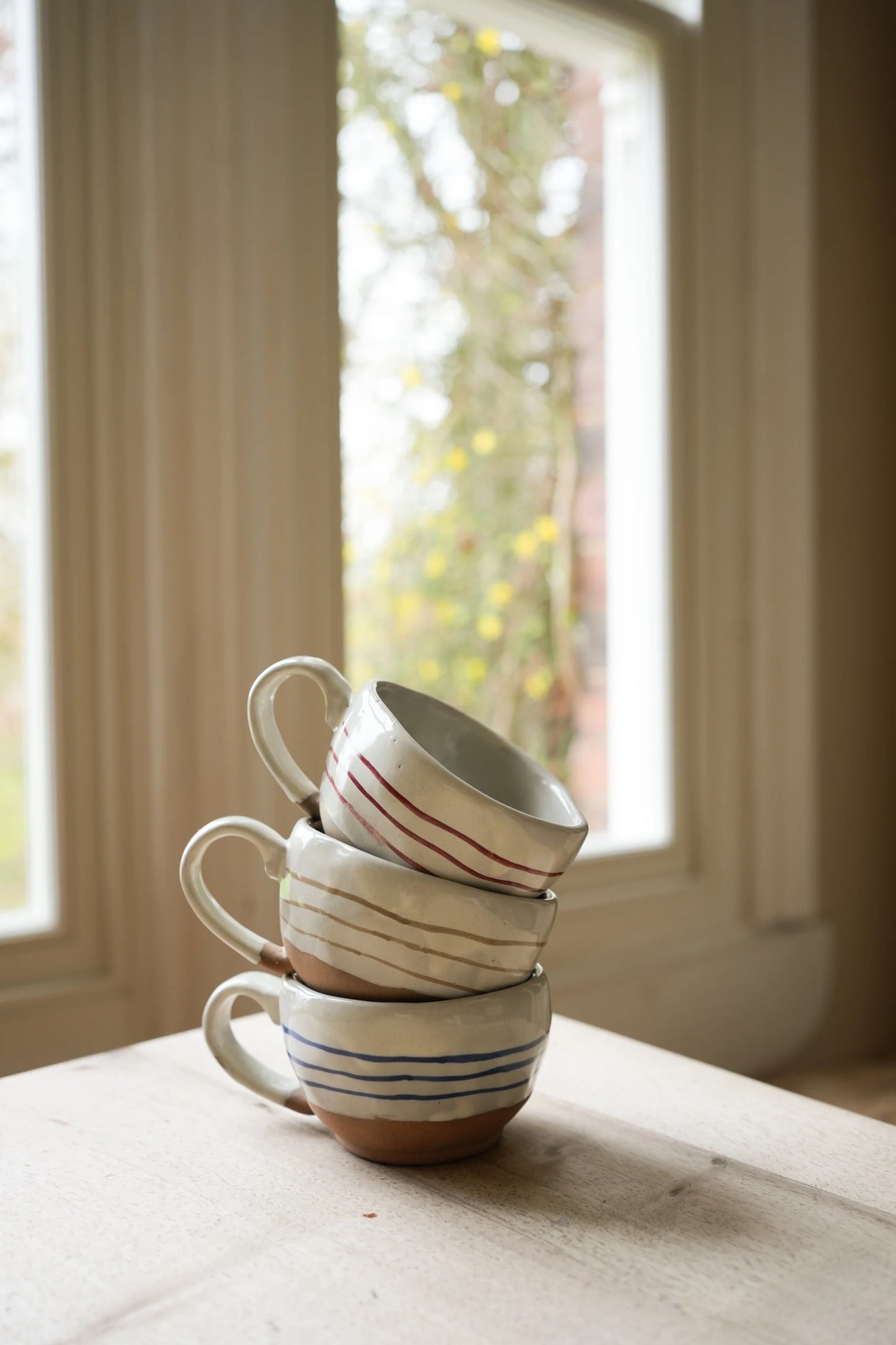 Handpainted Breton Stripe Tea Cup - Taupe