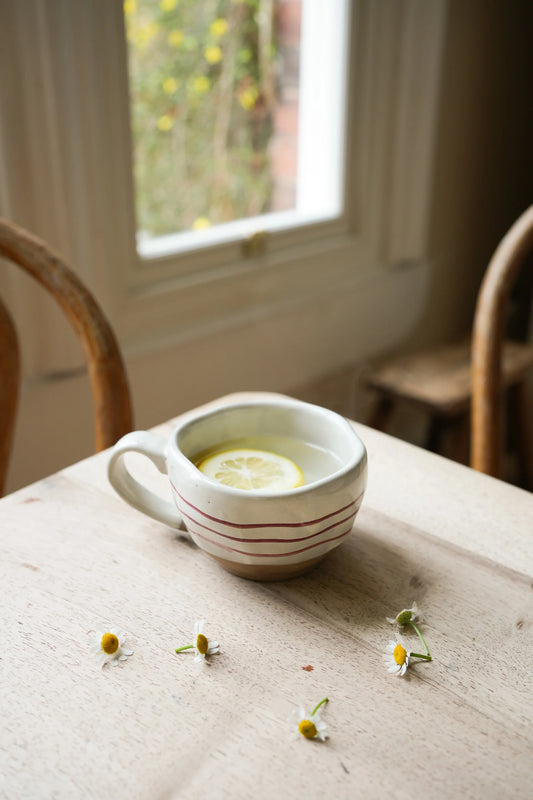 Handpainted Breton Stripe Tea Cup - Brick