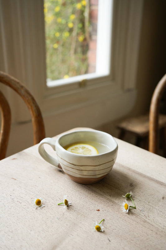 Handpainted Breton Stripe Tea Cup - Taupe
