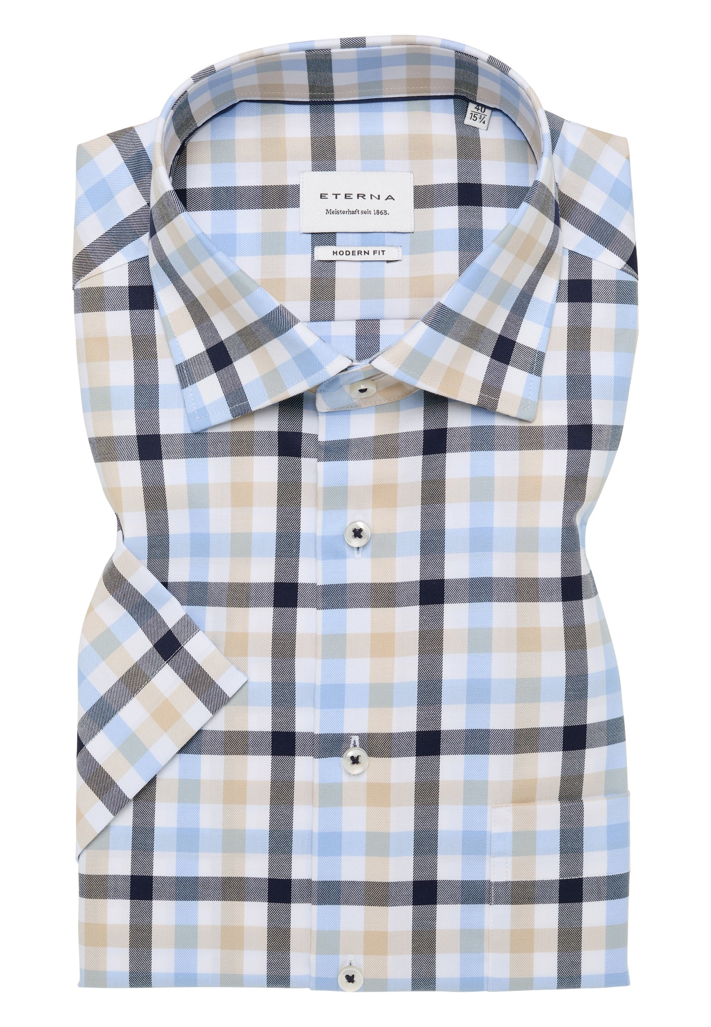Eterna Short Sleeve Shirt (1384/14) - Blue/Sand Check