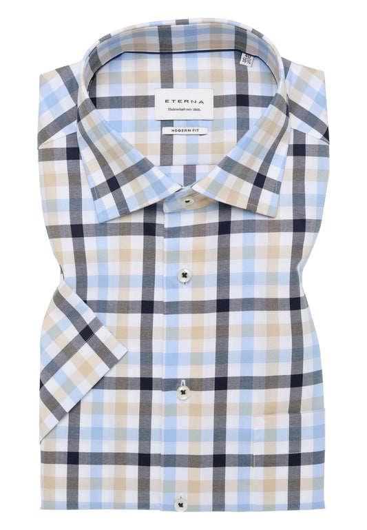 Eterna Short Sleeve Shirt (1384/14) - Blue/Sand Check