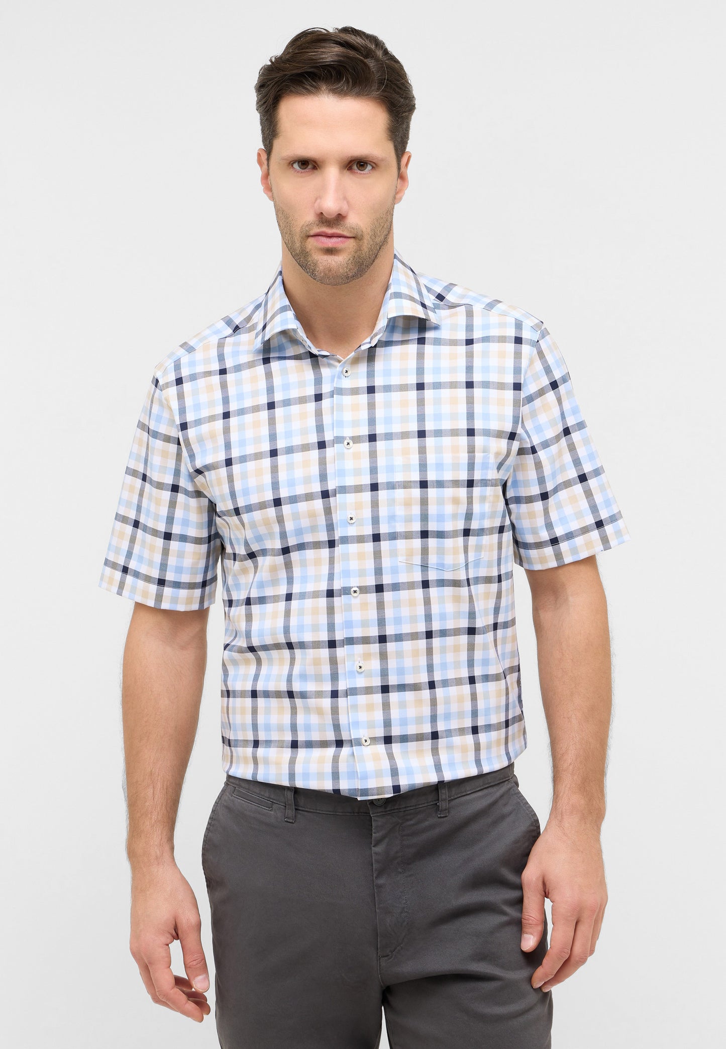 Eterna Short Sleeve Shirt (1384/14) - Blue/Sand Check