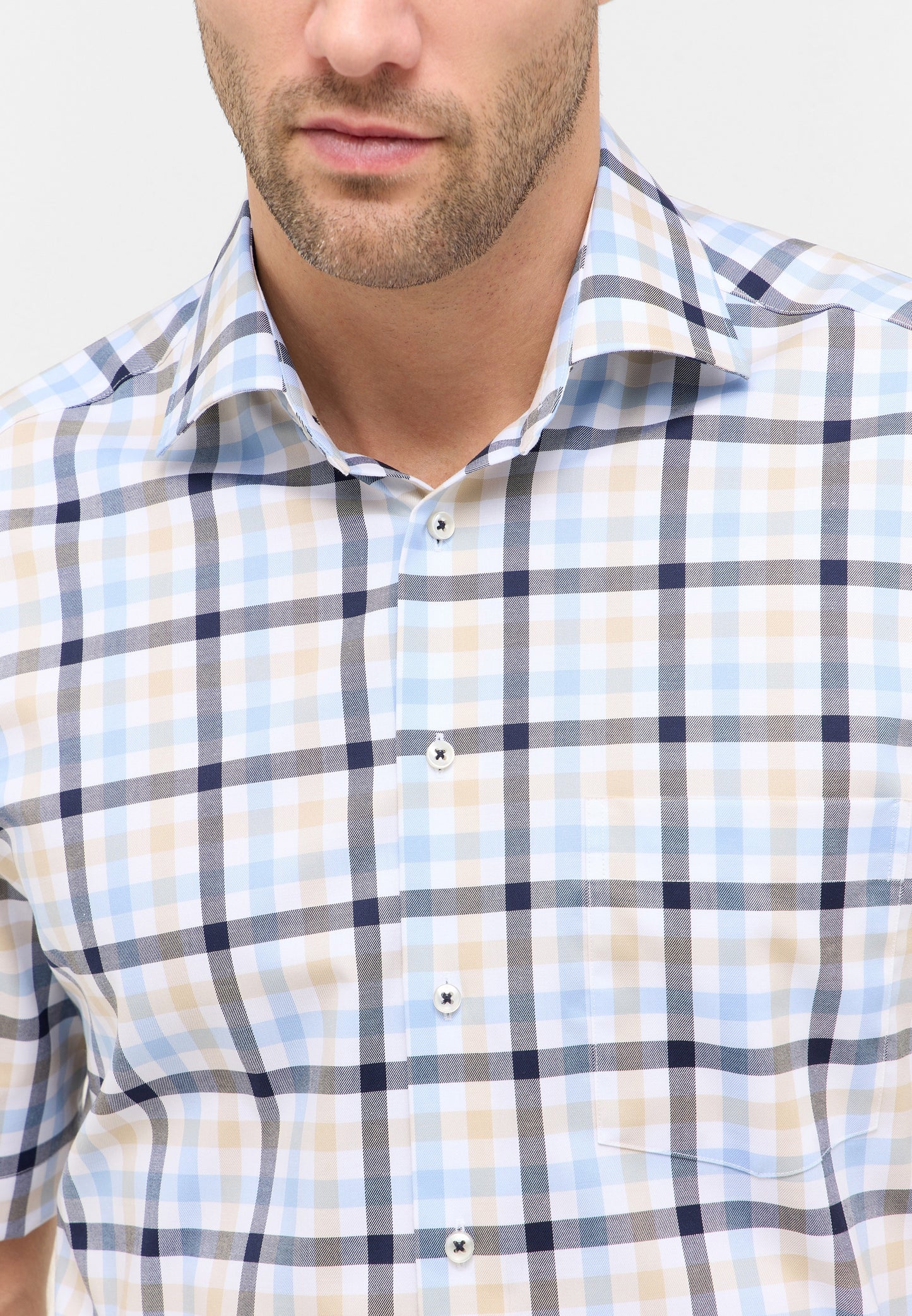 Eterna Short Sleeve Shirt (1384/14) - Blue/Sand Check