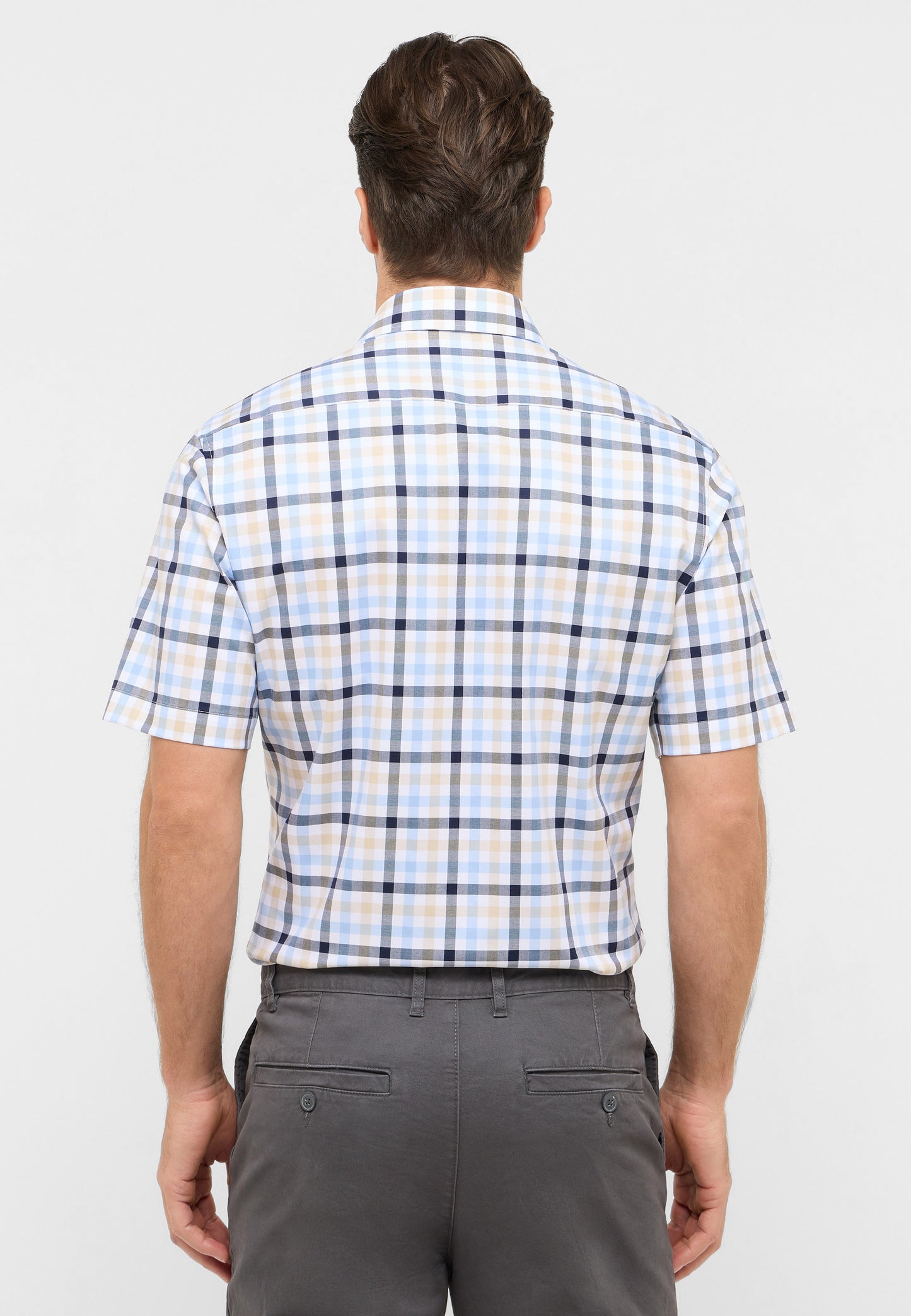 Eterna Short Sleeve Shirt (1384/14) - Blue/Sand Check