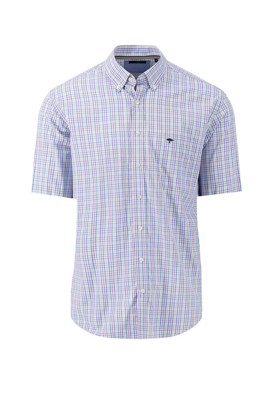 Fynch Hatton Short Sleeve Shirt - Superfine Combi Check - Dusty Lavender