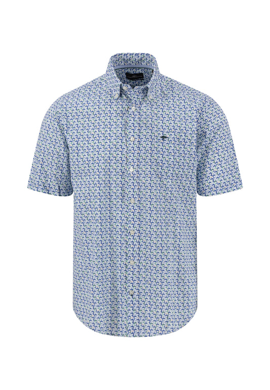 Fynch Hatton Short Sleeve Shirt - Retro Print - Pine Green