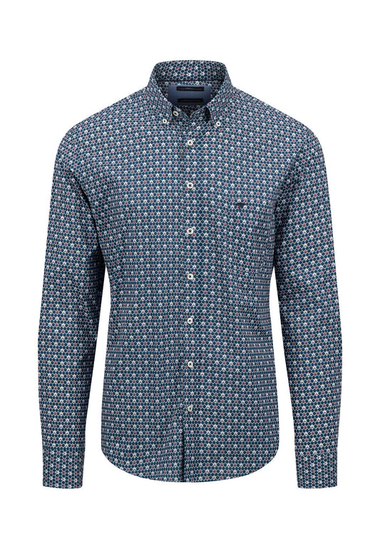 Fynch Hatton Shirt - Seasonal Blue Print - Dark Teal