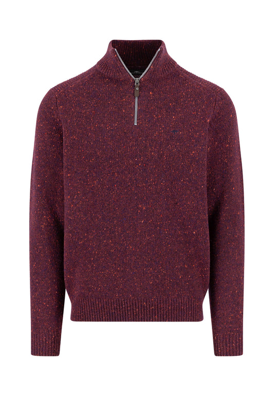 Fynch Hatton Quarter Zip Knitwear - Donegal - Deep Merlot