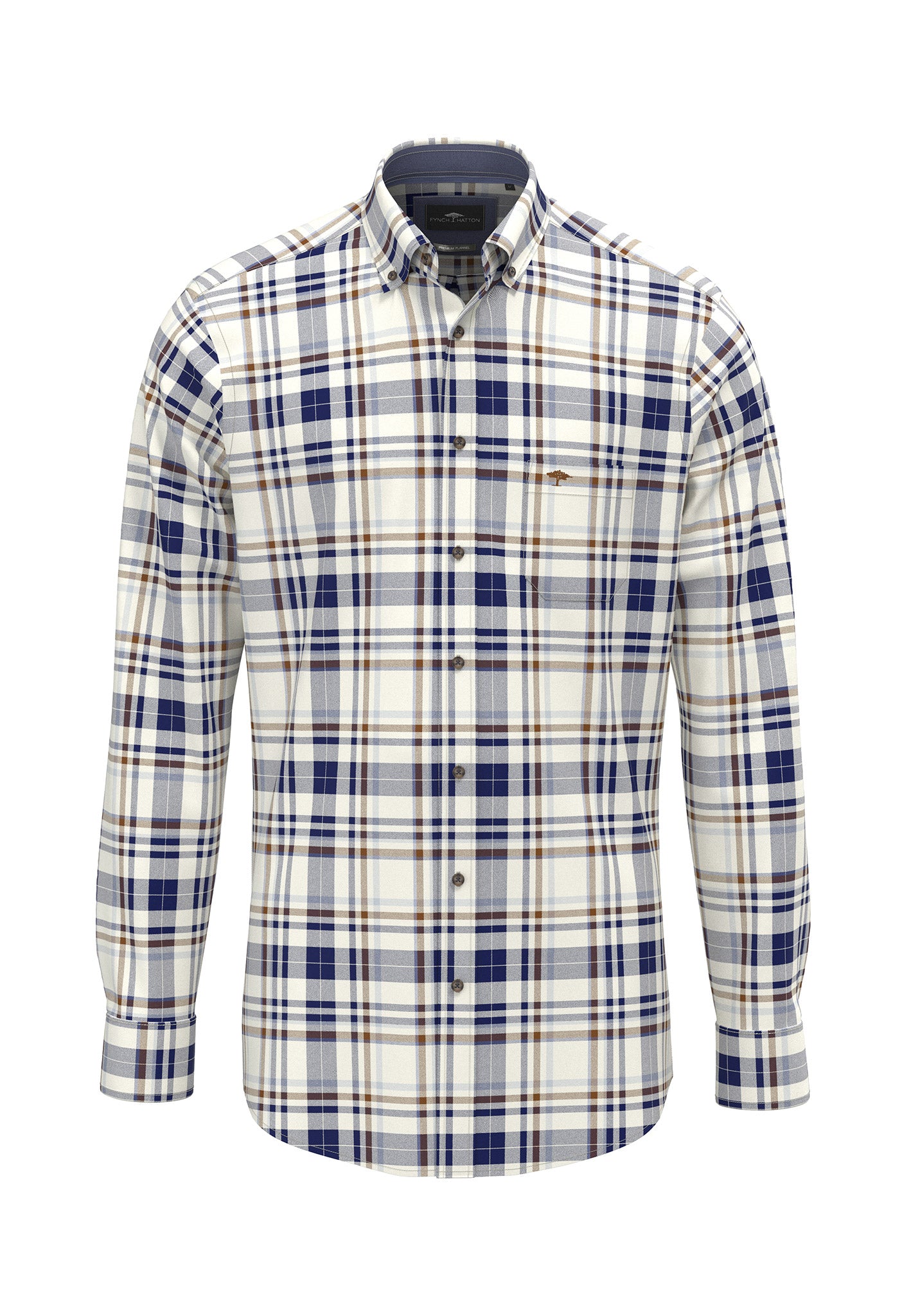 Fynch Hatton Shirt - Herringbone Check - Misty Blue