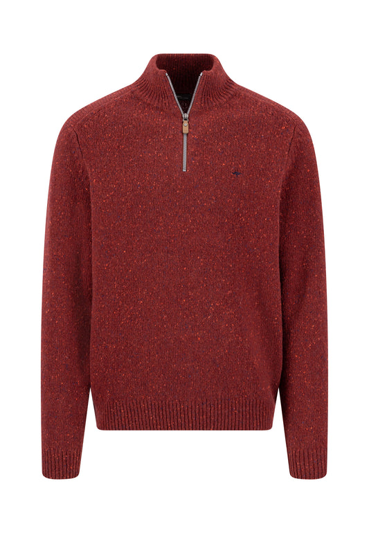 Fynch Hatton Quarter Zip Knitwear - Donegal - Brick