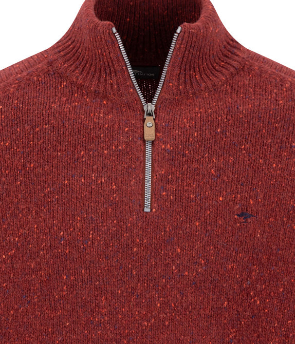 Fynch Hatton Quarter Zip Knitwear - Donegal - Brick