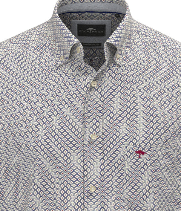 Fynch Hatton Shirt - Geometric Print - Ink Blue