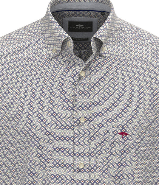 Fynch Hatton Shirt - Geometric Print - Ink Blue