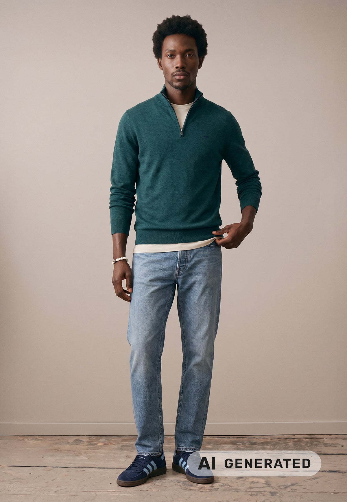 Fynch Hatton Quarter Zip Knitwear - Teal