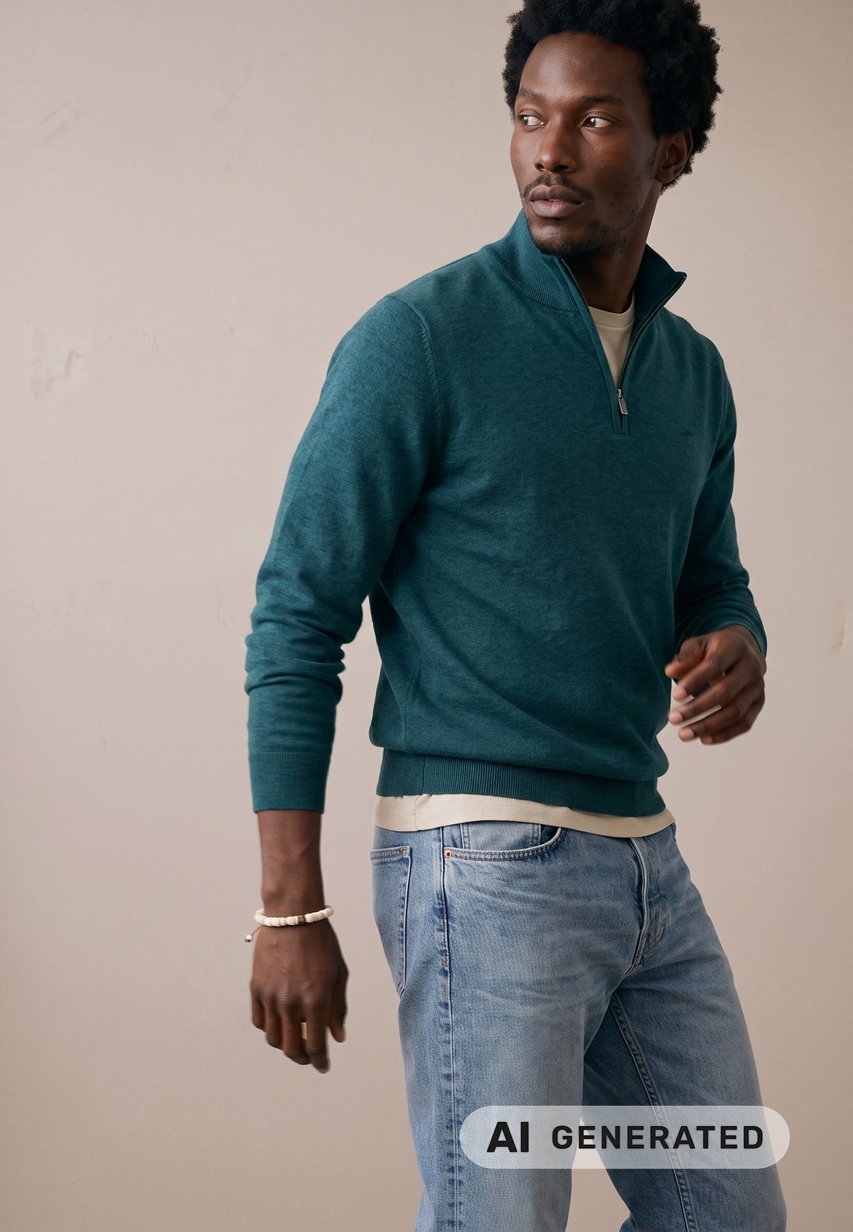 Fynch Hatton Quarter Zip Knitwear - Teal