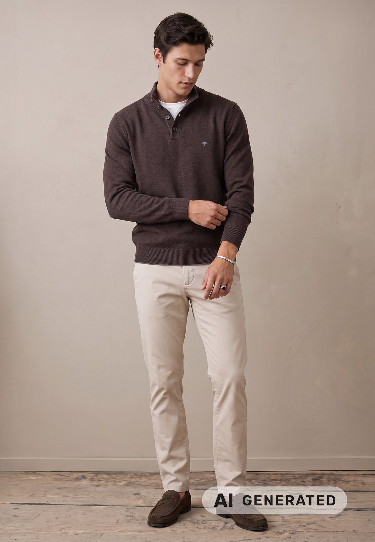 Fynch Hatton Button Neck Knitwear - Soil