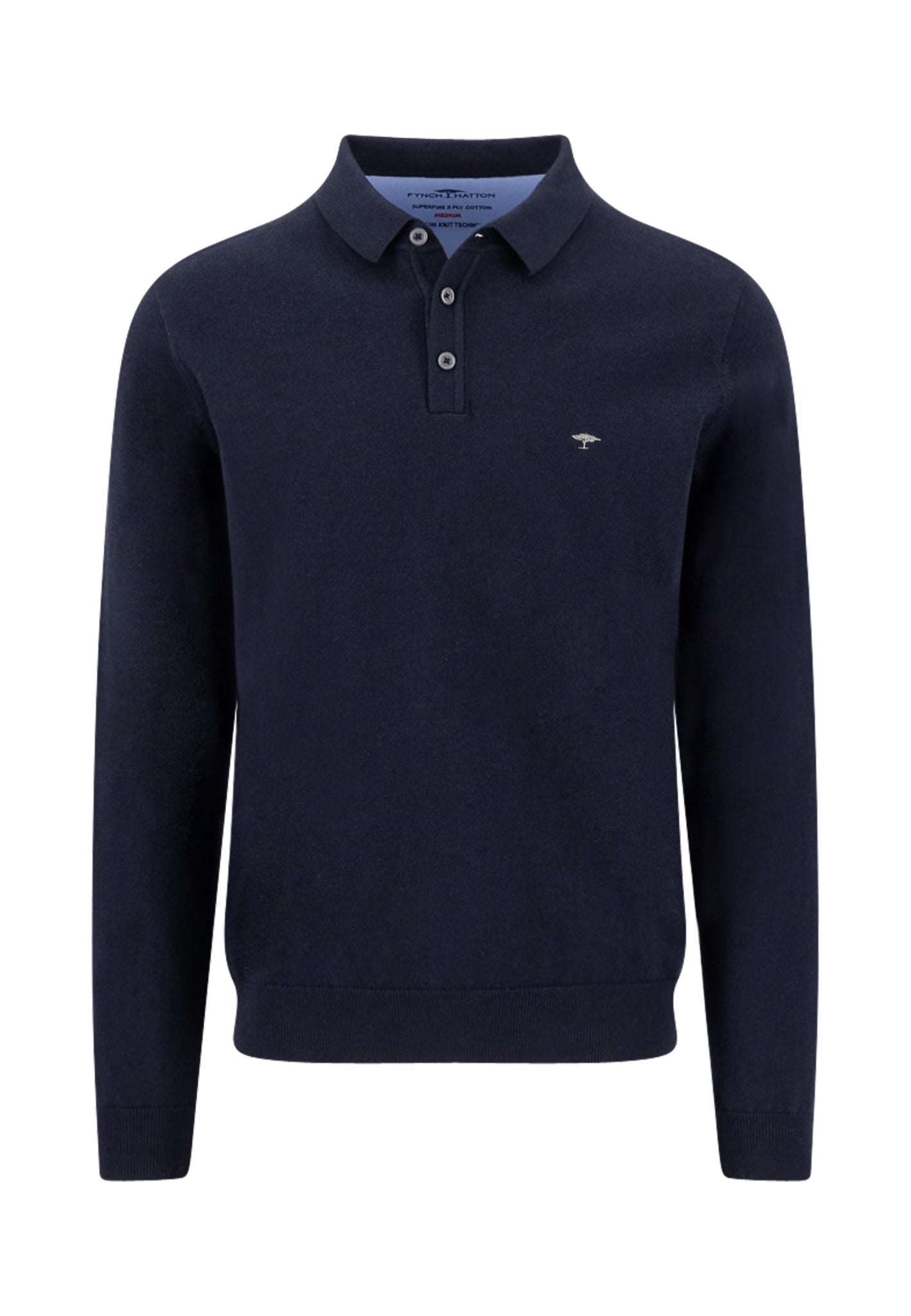 Fynch Hatton Long Sleeve Polo Shirt - Navy