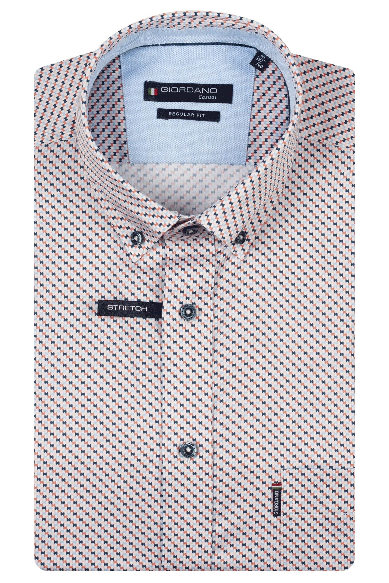 Giordano Short Sleeve Shirt - Salmon & Navy Print