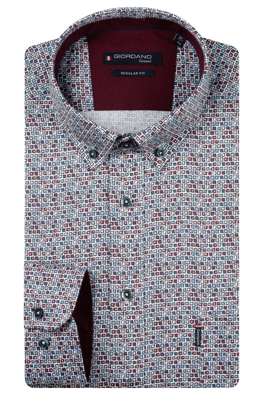 Giordano Shirt - Dino - Wine/Blue Squares