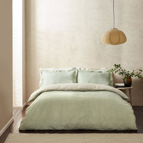 Hebden Duvet Cover Set - Melange Stripe - Forest Green