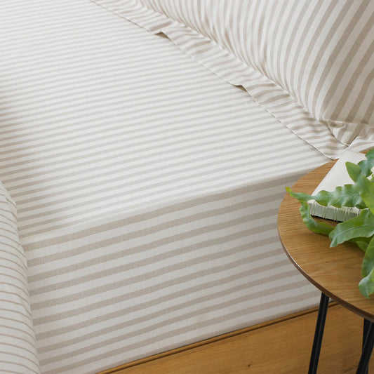 Hebden Striped Fitted Bed Sheet - Natural