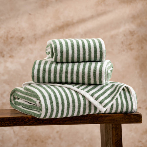 Hebden Striped Cotton Hand Towel - Forest