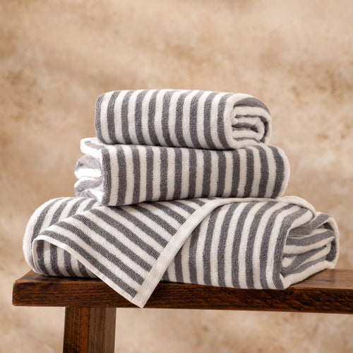 Hebden Striped Cotton Hand Towel - Grey